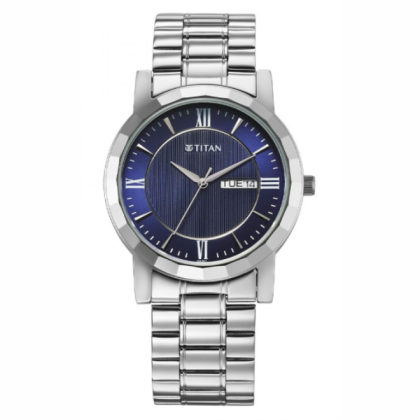 Titan Quartz 1644SM01 Blue Dial Stainless Steel Strap Quartz Analog Men Watch